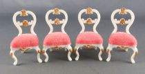 Lundby of Sweden - 4 Chaises Blanches Tissus Rose + Table Maison de Poupées