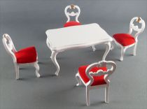 Lundby of Sweden - 4 Chaises Blanches Tissus Rouge + Table Maison de Poupées
