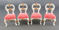 Lundby of Sweden - 4 x White Wooden Chairs with Pink Fabric + Table Dolls House Furniture
