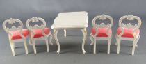 Lundby of Sweden - 4 x White Wooden Chairs with Pink Fabric + Table Dolls House Furniture