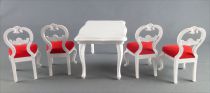 Lundby of Sweden - 4 x White Wooden Chairs with Red Fabric + Table Dolls House Furniture