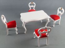 Lundby of Sweden - 4 x White Wooden Chairs with Red Fabric + Table Dolls House Furniture