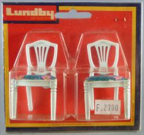 Lundby of Sweden # 4353 - 2 x White Wooden Chairs with Blue Fabric Dolls House Furniture Mint on Cerd