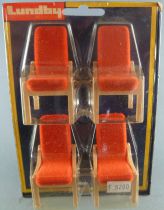 Lundby of Sweden # 4371 - 4 x Wooden Chairs with Orange Fabric Dolls House Furniture Mint on Cerd