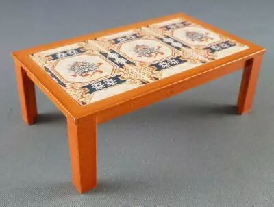 Lundby of Sweden # 5222 - Wooden Coffee Table with Ceramic Dolls House Furniture