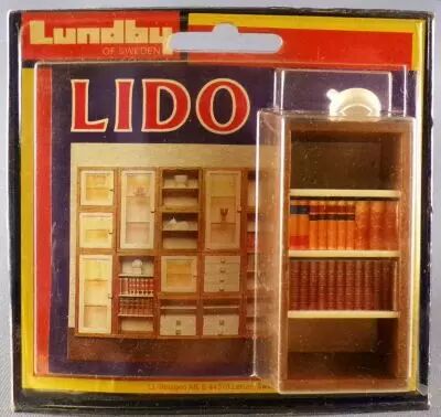 Lundby of Sweden # 5350 - Wooden Library Unit with Books and Ornament Lido Series Mint on Card Dolls House Furniture