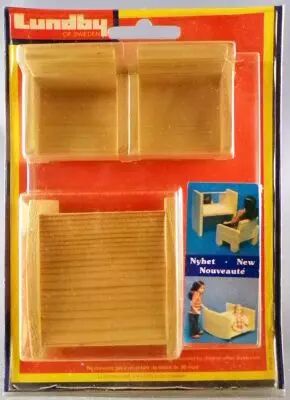 Lundby of Sweden # 7508 - Child Room Baby Bed/Desk & 2 Wooden Chairs Mint on Card Dolls House Furniture