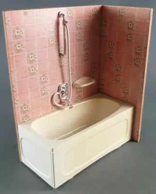 Lundby of Sweden - Baignoire Murs Carreaux Rose Maison de Poup�es