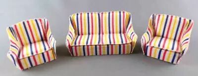 Lundby of Sweden - Canap� & 2 Fauteuils Tissus Rayures Salon Maison de Poup�es