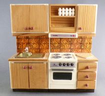 Lundby of Sweden - Meuble Cuisson + Meuble Evier Cuisine Pin Carreaux orange Maison de Poupées
