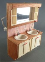 Lundby of Sweden - Meuble Lavabo Eclairé Murs Carreaux Rose Maison de Poupées