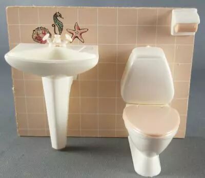 Lundby of Sweden - WC & Lavabo Blancs Murs Carreaux Cr�me Maison de Poup�es