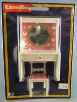 Lundby of Sweden - White & Pink Lightening Vanity Unit with Miror and Chair Dolls House Furniture Mint on Cerd