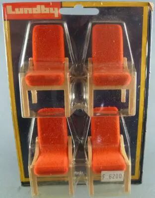 Lundby of Sweden R�f 4371 - 4 Chaises Bois Tissus Orange Maison de Poup�es Neuf Blister