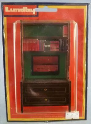 Lundby of Sweden R�f 5385 - Biblioth�que Meuble TV Bois & Livres Maison de Poup�es Neuf Blister