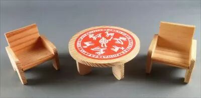 Lundby of Sweden R�f 7503 - Chambre Enfant Table & 2 Chaises Pin Maison de Poup�es