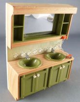 Lundby of Sweden Réf 8832 - Meuble Double Lavabo Eclairable Murs Carreaux Vert Maison de Poupées