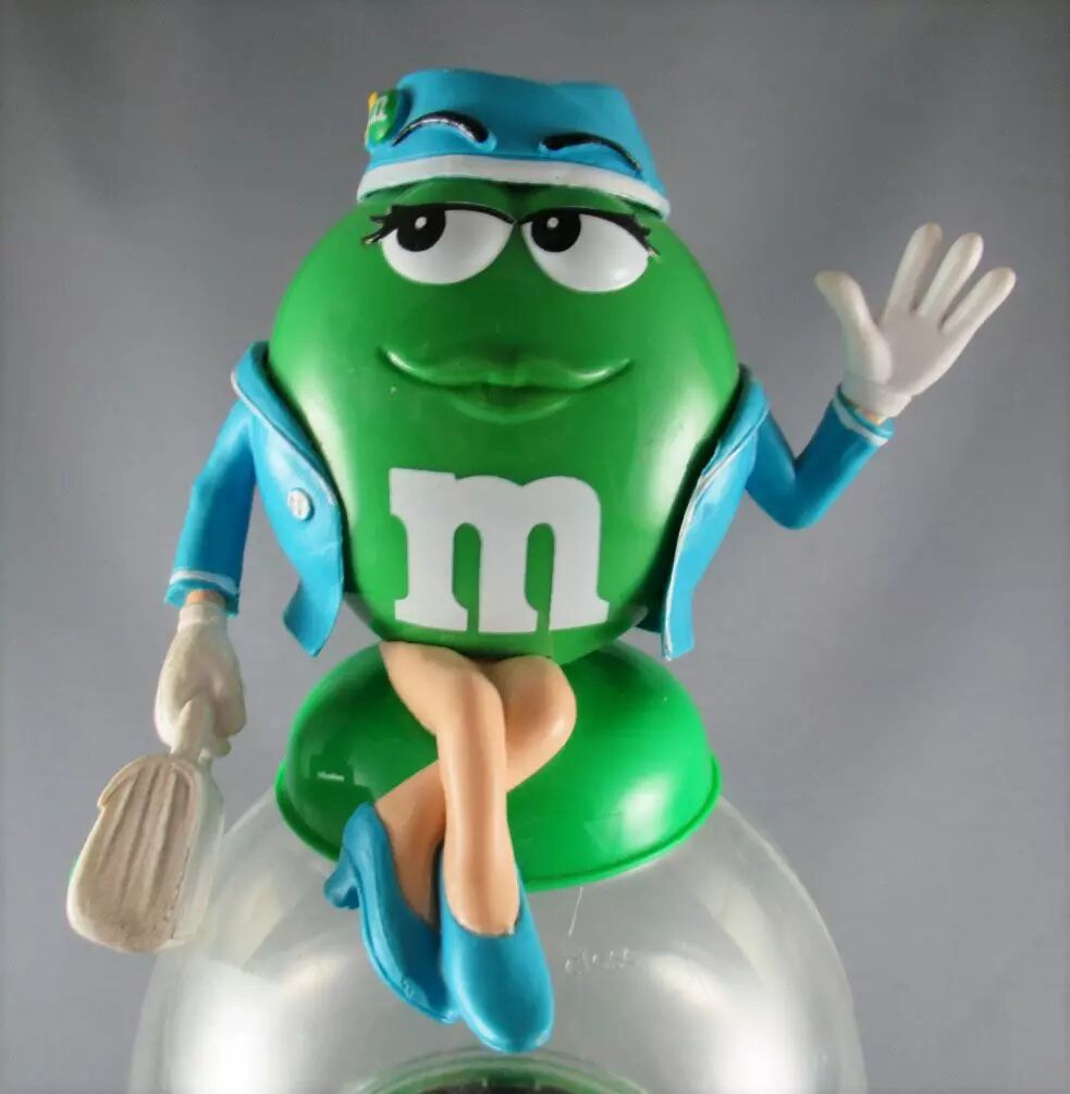 M&M's Candy Dispenser Green as Stewardess on Counter Top Dispenser