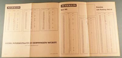 M�rklin Ho 1962-1963 German Price List 4 Pages