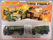 Matchbox  Two Packs TP-14 Military Tanker and Radar Truck Mint on Card