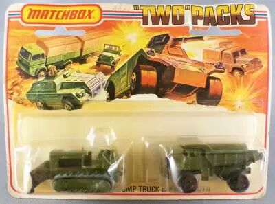 Matchbox Two Packs TP-16 Military Dump Truck and Bulldozer Car Neuf Blister