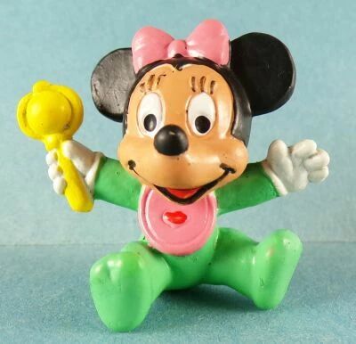 Mickey and friends - Bully 1985 Pvc Figure - Baby Minnie Mouse with Rattle