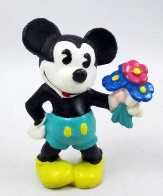 Mickey and friends - Bully 1986 PVC Figure - Mickey Mouse (Classic) with Flowers