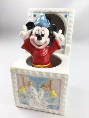 Mickey Apprenti Sorcier (Fantasia) - Boite � Musique M�canique en Porcelaine (Schmid) Peinte � la main