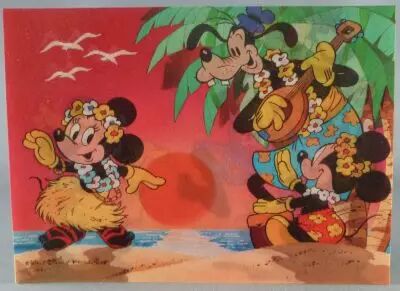 Mickey et ses Amis - Carte Postale 3D Anim�e - Minnie Mickey and Dingo in Polynesian Holidays