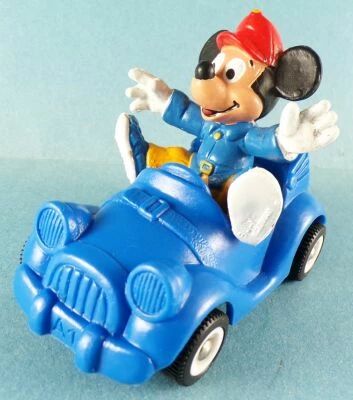 Mickey et ses amis - Figurine Pvc Bully 1986 - Mickey en Voiture Bleue