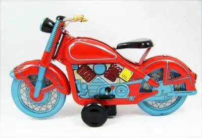 Moto - Jouet m�canique en T�le - Harley Rouge