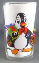 Nestor the pinguin - 1976 Amora Mustard glass - Nestor as Race Car Champion