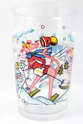 Pink Panther - Amora mustard glass 1983 - Pink skiing