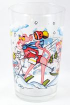 Pink Panther - Amora mustard glass 1983 - Pink skiing