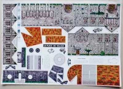 Planche de D�coupage - Limpidol - La Place Du Village Eglise Romane + Fontaine