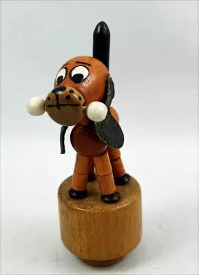 Push Puppet - Wooden - Dog with bone (4inch)