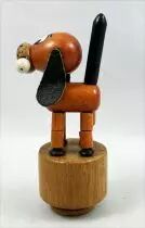 Push Puppet - Wooden - Dog with bone (4inch)