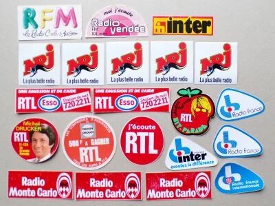 Radio - NRJ RMC RTL France Inter RFM Radio Vend�e Radio France - Lot de 21 Autocollants Vintage