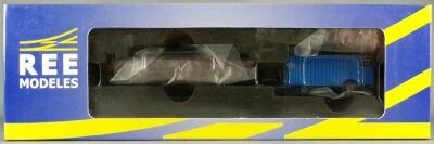 REE WB-057 Ho Sncf Single-Bearing UFR Wagon 2-Axles & Blue Trailer Mint in Box