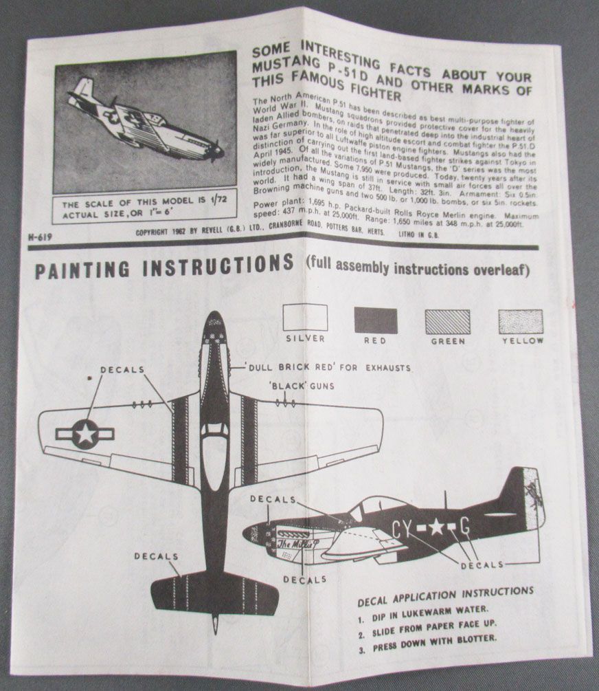 Revell - N-619 WW2 USAF Mustang P-51 D Notice d'Assemblage & Peinture 1/72