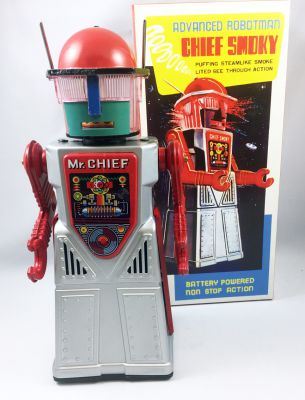 Mr Chief Smoky Robot Battery Operated Tin Toy Retro Advanced Man Smokey TR2054 