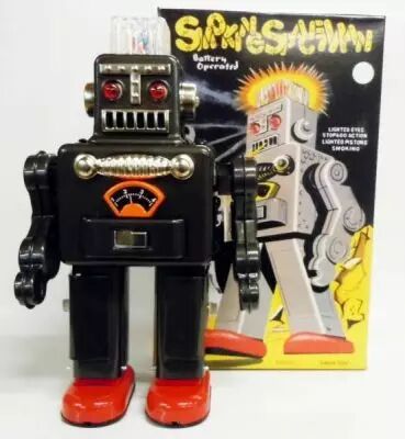 Robot - Battery Operated Tin Robot - Smoking Space Man (Ha Ha Toys) black