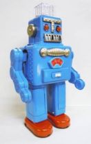 Robot - Battery Operated Tin Robot - Smoking Space Man (Ha Ha Toys) Blue