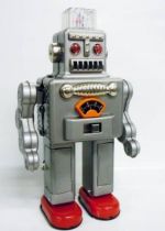 Robot - Battery Operated Tin Robot - Smoking Space Man (Ha Ha Toys) grey