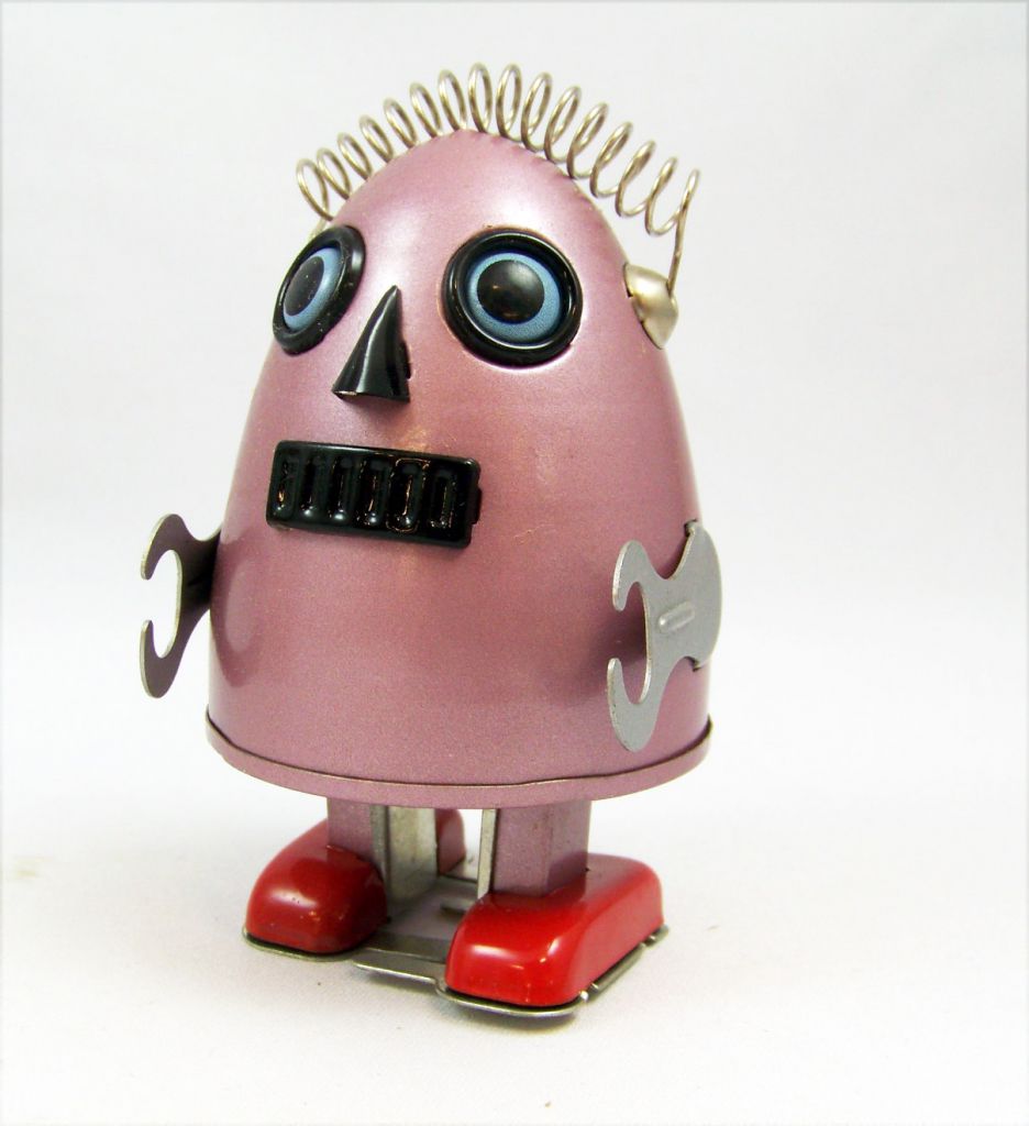 Robot - Mechanical Walking Tin Robot - Egg Robot Red (Ha Ha Toy) MS649