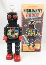 Robot - Mechanical Walking Tin Robot - High-Wheel Robot (sparkling) Black Ha Ha Toy MS436