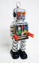 Robot - Mechanical Walking Tin Robot - High-Wheel Robot Silver (sparkling) Ha Ha Toy
