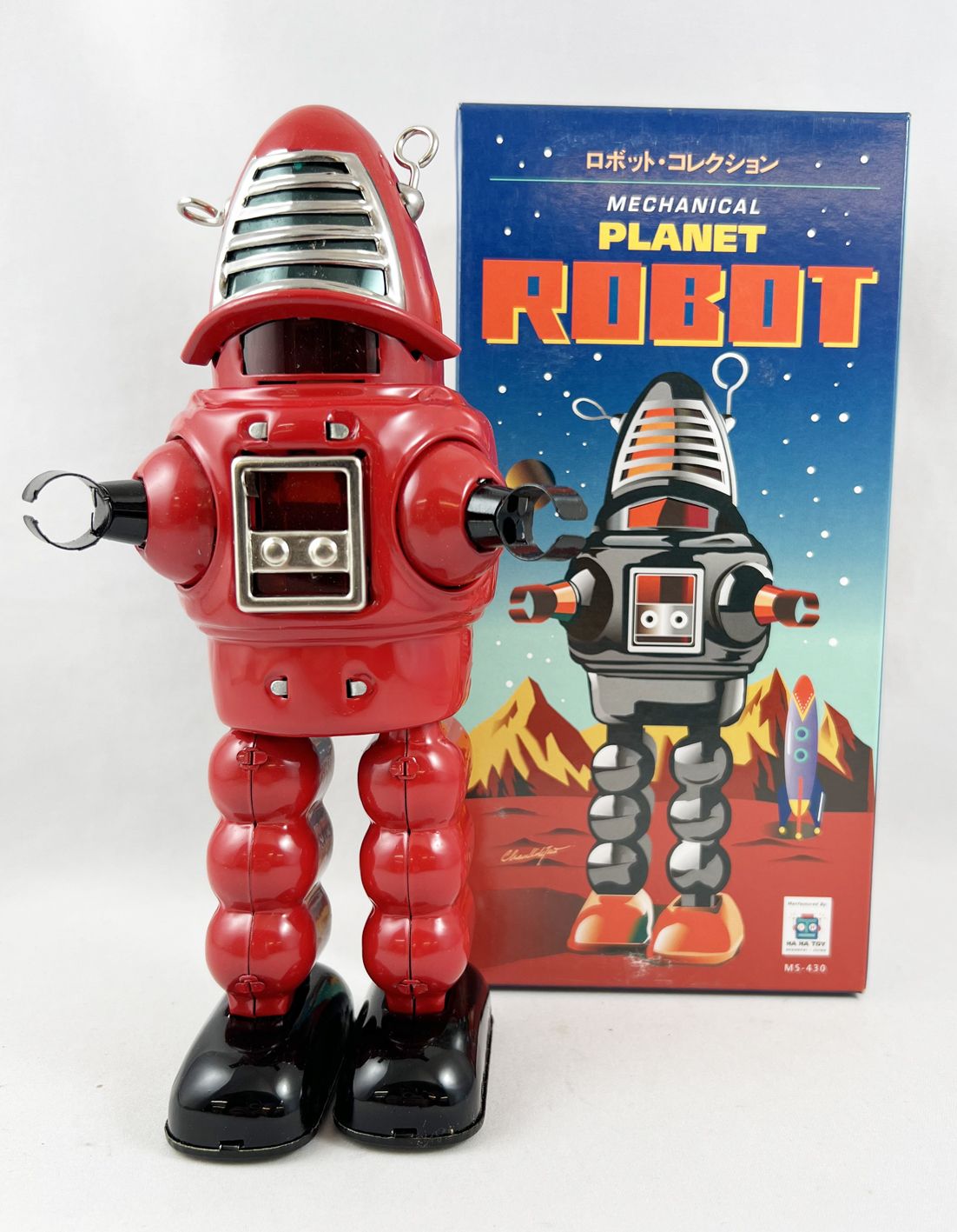 Robot - Mechanical Walking Tin Robot - Planet Robot (sparkling) Red Ha Ha  Toy MS430R