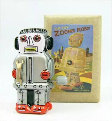 Robot - Mini Wind-Up en T�le - Zoomer Robot (gris) Yonezawa