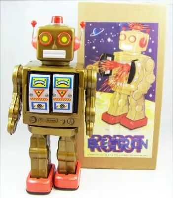 Robot - Robot Marcheur � Pile en T�le - Electron Robot (dor�)